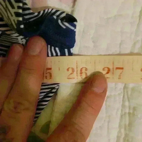 Touché | White and Blue Abstract Floral Ruched Wrap Dress, Size XL - Picture 6 of 7